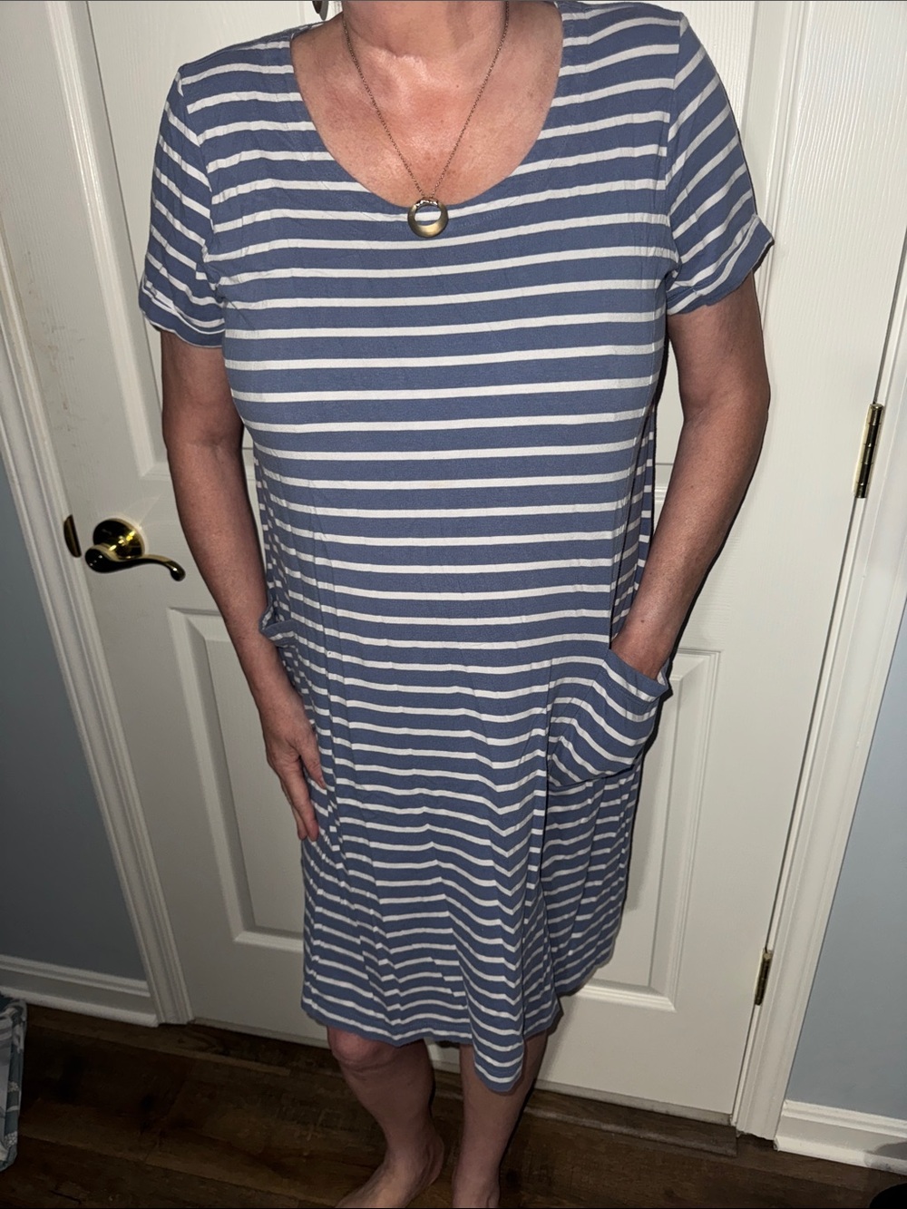 J. Jill Blue & White Striped Short Sleeve Dress